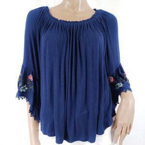 Embroidered Sleeve Boho Peasant Blouse Jersey S